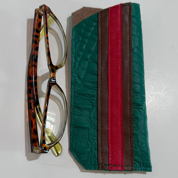 Small Green Leather Eyewear Pouch