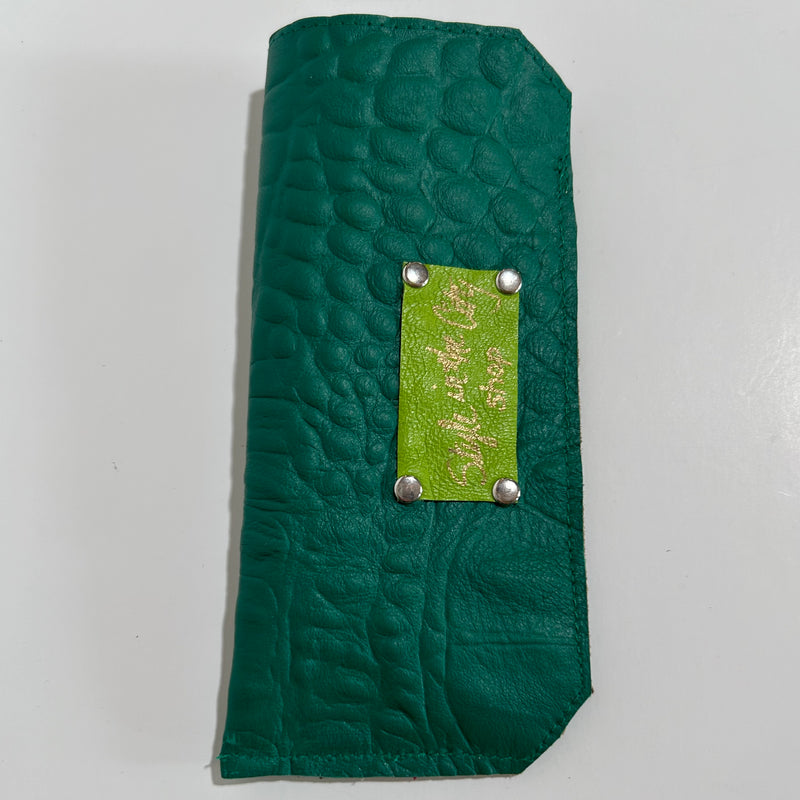 Small Green Leather Eyewear Pouch