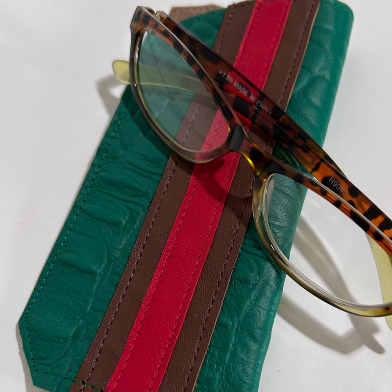 Small Green Leather Eyewear Pouch