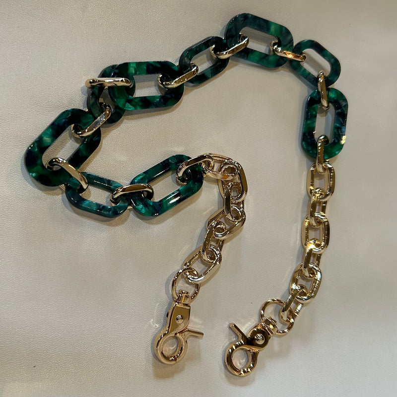 Bag Chain Handle in Green/Black/Gold Links