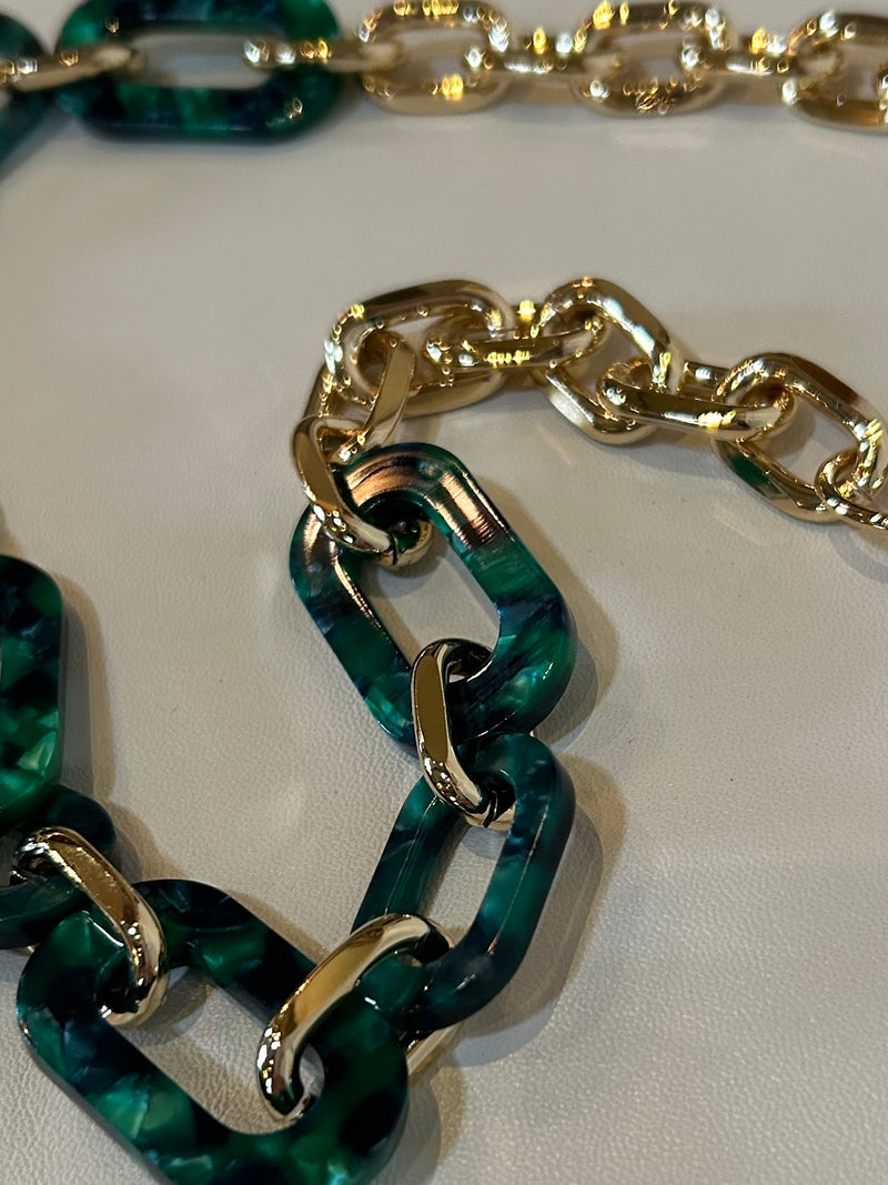 Bag Chain Handle in Green/Black/Gold Links