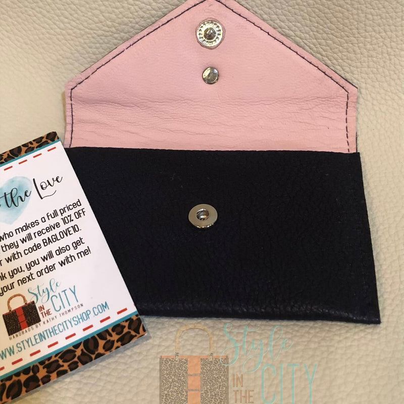 Navy & Pink Leather Card Case