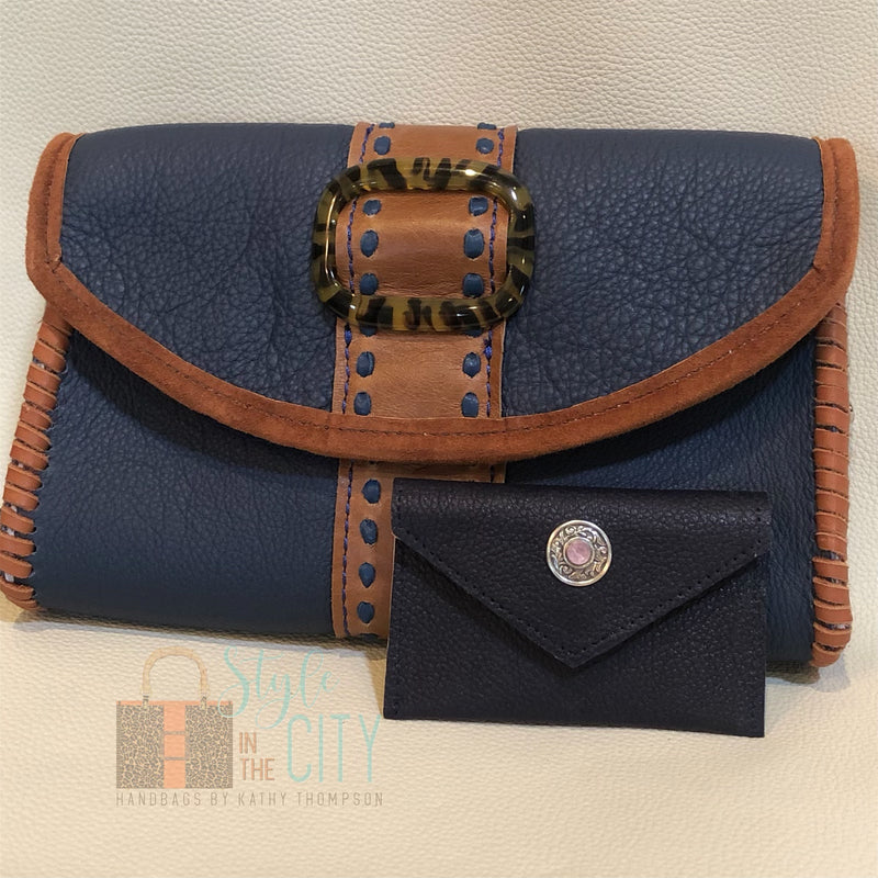 Navy & Pink Leather Card Case