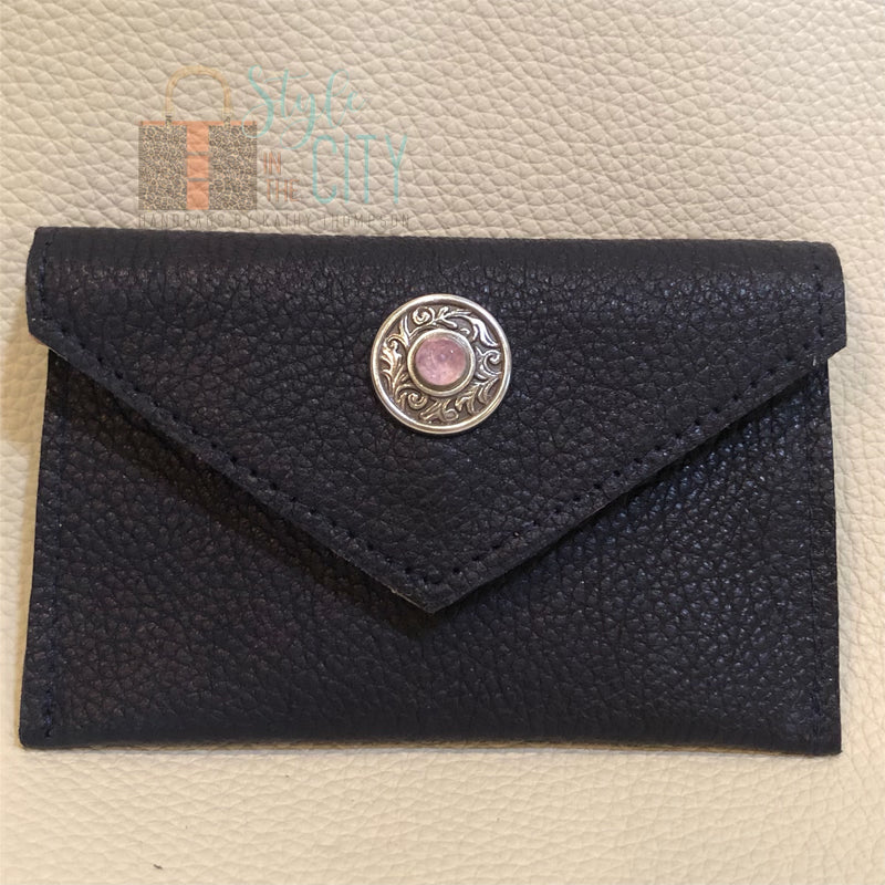 Navy & Pink Leather Card Case